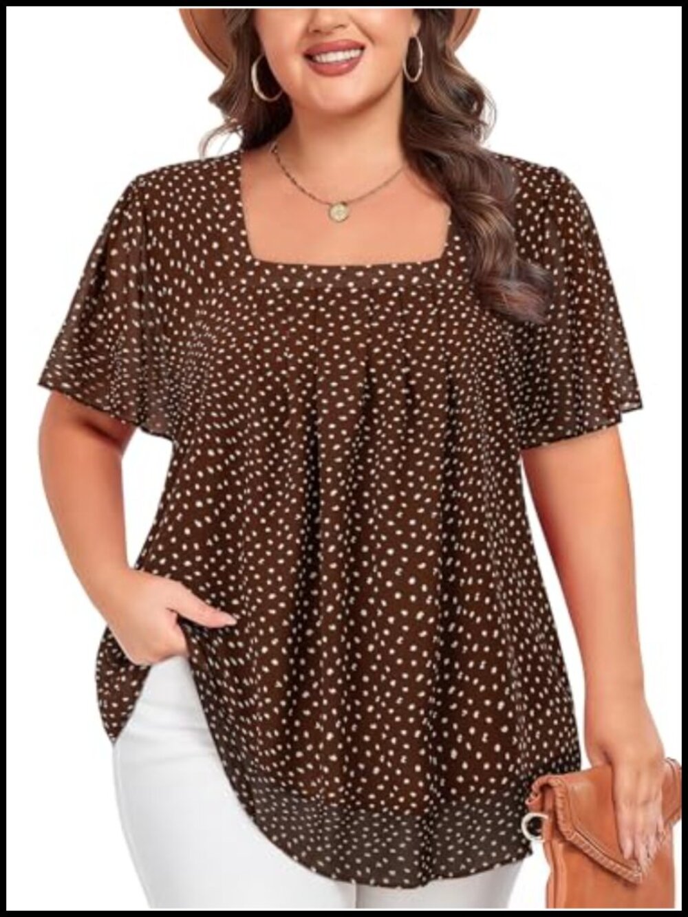 Plus Size Chiffon Tunic Top Short Sleeve Square Neck Dressy Blouse